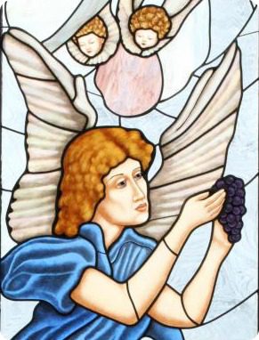 Stained Glass of Angel with a bunch of grapes