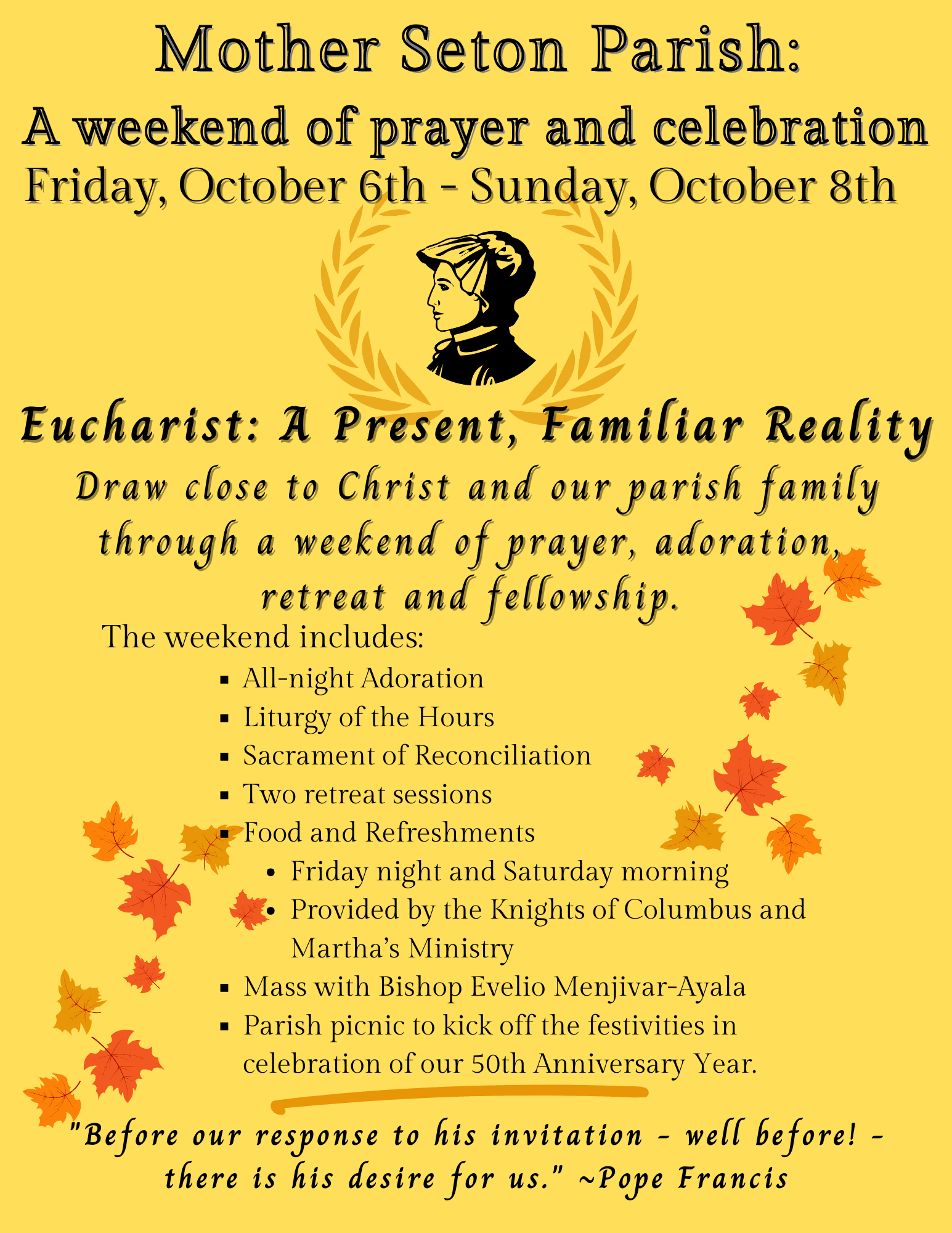 Inauguration of Mother Seton Parish 50th Jubilee October 6-8, 2023
