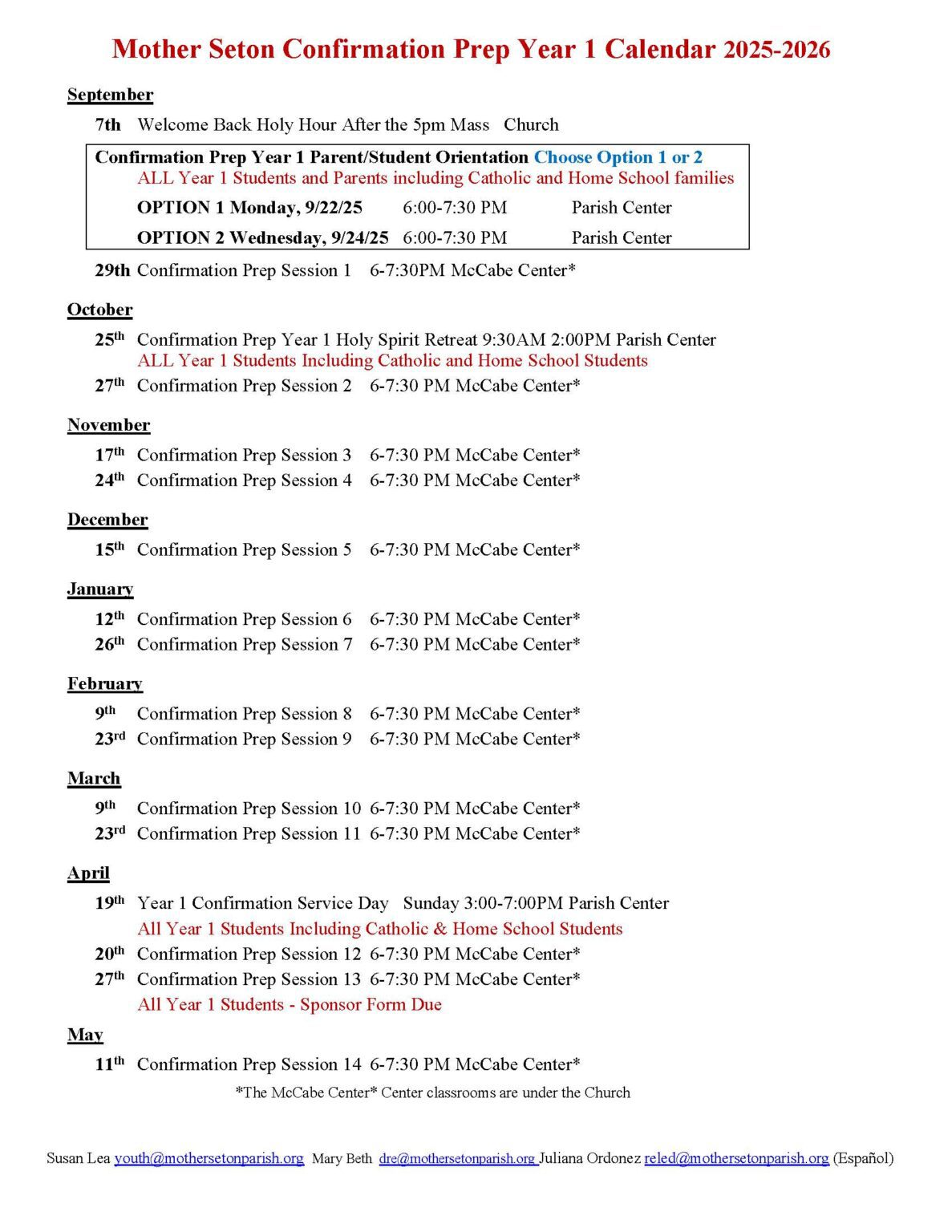 Confirmation Prep Year 1 – Mother Seton Catholic Church