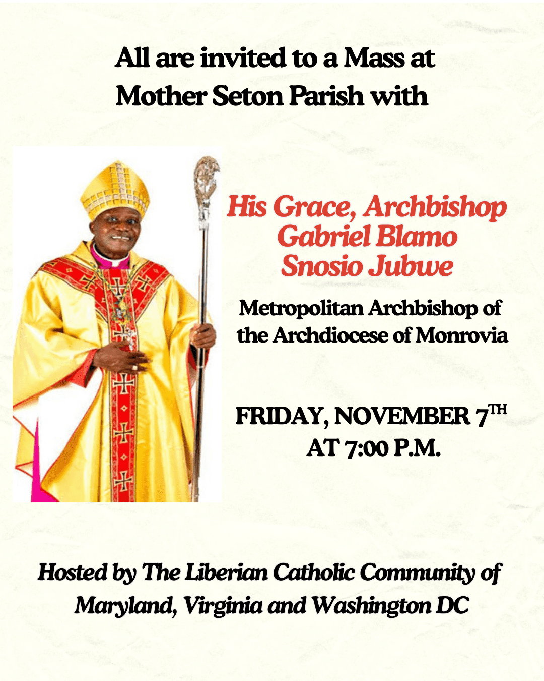 Liberian Mass – Friday, November 7th