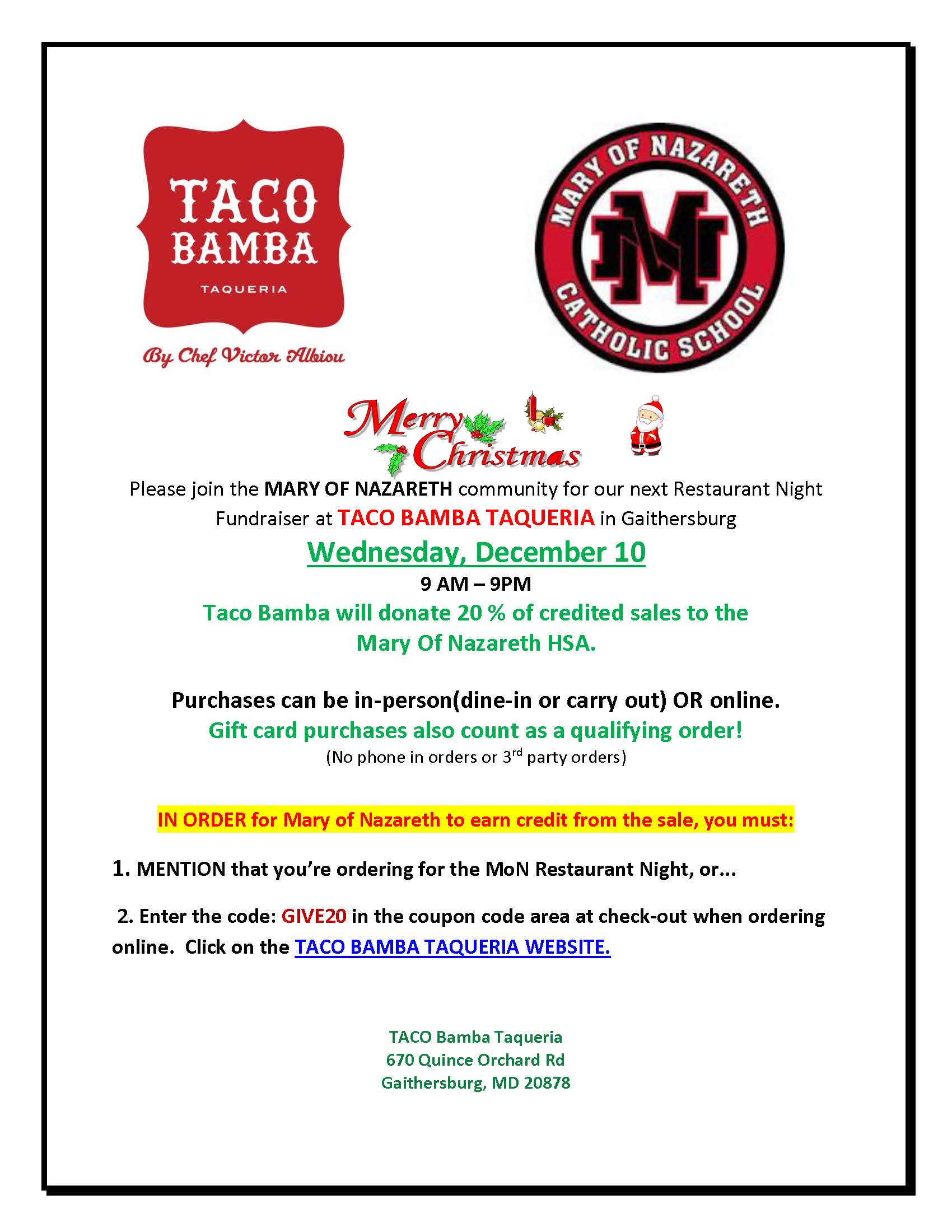 Mary of Nazareth Restaurant Night